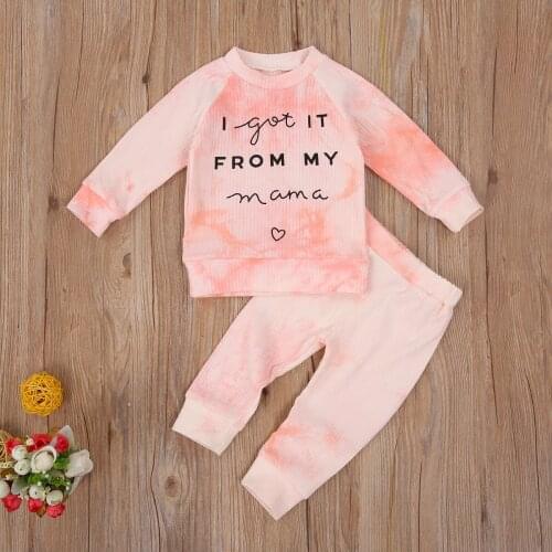 Toddler Baby Unisex 2 Pieces Set Tie-Dye Letter Print O-Neck Long Sleeve Pullover Tops + Long Trousers Infant Clothes Suits