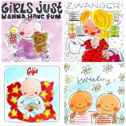 Full Square round Drill 5D DIY Diamond Painting Cartoon "blond amsterdam baby girl & boy" 3D Embroidery Cross Stitch baby gift