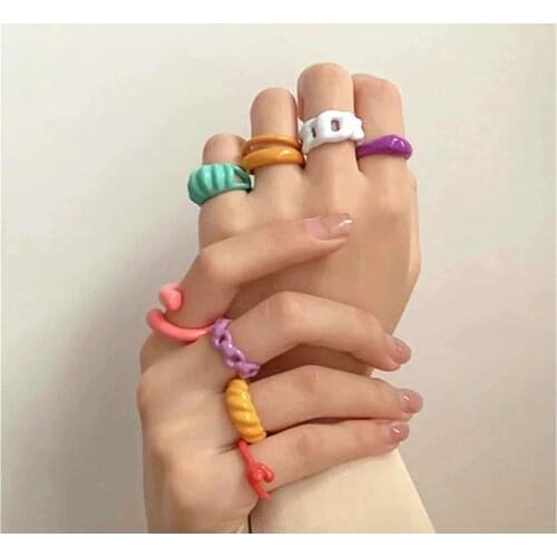 HOCOLE Spray Paint Irregular Chain Rings for Women Creative Hollow Out Index Finger Open Ring Color Trendy Summer Ring Jewelry