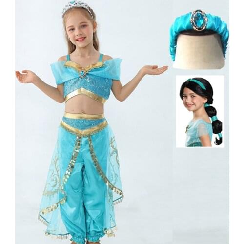Jasmine Costume Girls Kid Summer Princess Dance Dress Aladdins Lamp Magic Cosplay Costume Christmas Performance Top and Pant
