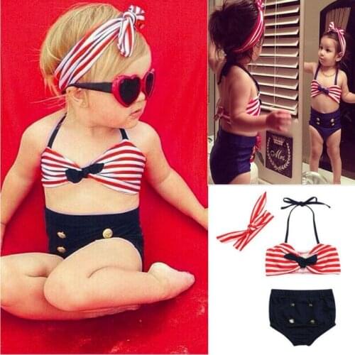Baby Girls Bikini 2 Piece Set Toddler Kids Swimsuit Summer Outfits Fashion Striped Swimwear Swimming Bathing Suit Beach Clothes