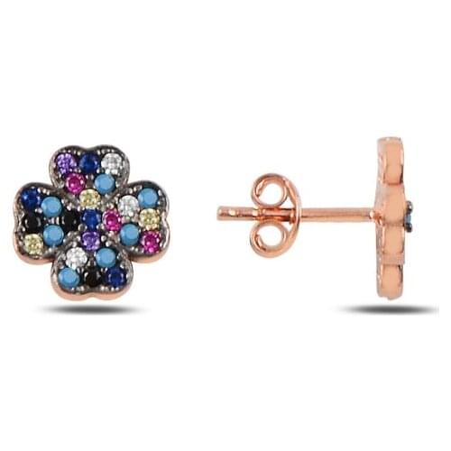 KUTAYDAN Mixed Color Zircon Cubic Zirconia Clover Earrings 925 Sterling Silver