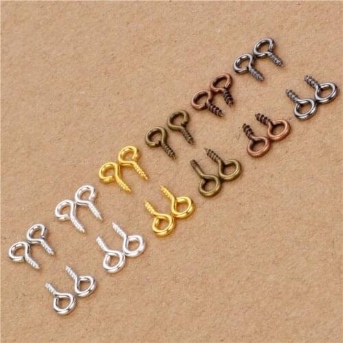 200pcs 4x9mm Small Tiny Mini Eye Pins Eyepins Hooks Eyelets Screw Threaded Silver Clasps Hooks DIY Jewelry Making Accessories