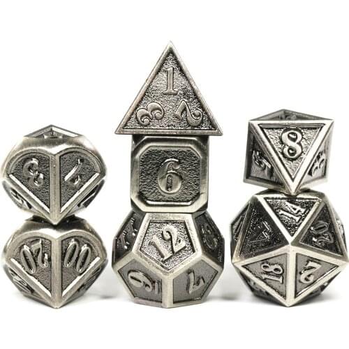 Retro Enamel Plating Metal Polyhedral Dice Set with Velvet Drawstring Bag for Table Board Role Playing Game As Gift