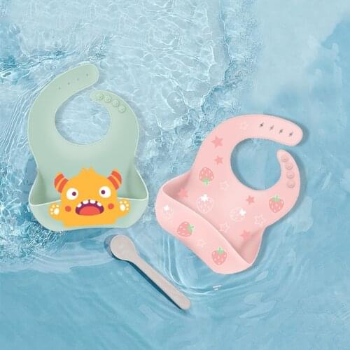 Cute Cartoon Printed Baby Bibs Waterproof Soft Silicone Baby Feeding Stuff Toddler Children Apron Adjustable Kids Girl Boy Bibs