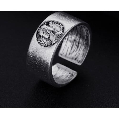 Trendy Vintage Face Shape Antique Silver Plated Punk Hiphop Rock Style Resizable Rings for Women Girl & Man Retro Party Jewelry