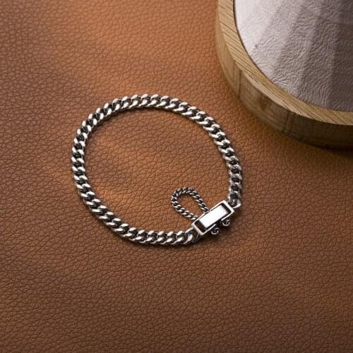 925 Sterling Silver Fashion Vintage Tank Chain Thai Silver Bracelet for Women Men Adjustable Bracelet Jewelry
