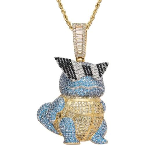 Men Hip Hop Ice Out Animal Turtle Pendant With Tennis Chain Bling Necklace Trendy Jewelry