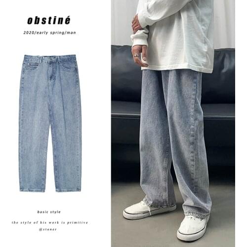 Mens ripped jeans for men mens fashion brand loose wide leg Capris spring student straight pants fashion hip hop streetwear