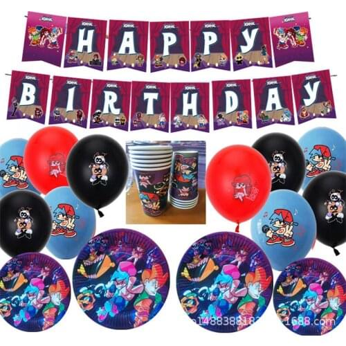Hot Friday Night Funkin Balloons Disposable Tableware Set Cake Topper Party Supplies Toy For Kids Happy Birthday Banner Globos