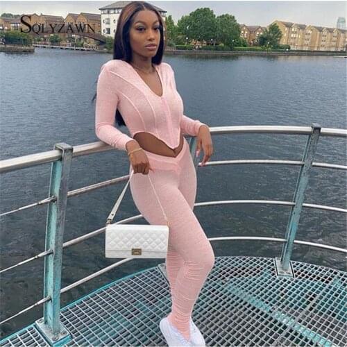 Autumn Women Long-Sleeved Hooded Irregular Crop Shirt Sweatshirt Casual Sporty Suit Female Sexy Stacked Leggings Pants Set Suit