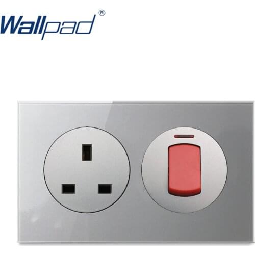 Wallpad Cooker Unit 13A Socket 45A DP Switch Grey Crystal Tempered Glass Panel 3x6 146mm UK Standard