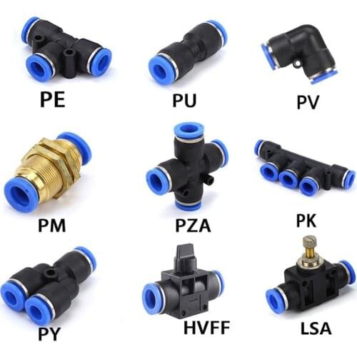 Pneumatic Fittings PV/PU/PY/PE/LSA/HVFF Pipe Connectors Direct Thrust 4to16mm PK/PZA/PM Air/Water Hose Plastic Quick Couplings