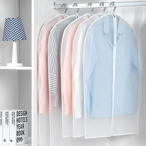 Practical Dress Storage Bag Zippered Dust Cover Clothes Plastic Protection Hanging Organizers Clothes Dust Covers