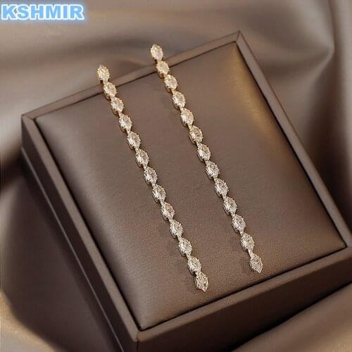 Simple Temperament Zircon Gold Long Tassel Drop Earrings For Woman 2021 New Korean Fashion Jewelry Party Girls Luxury Earrings