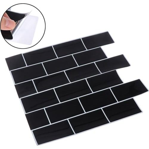 Self Adhesive Peel and stick Black Subway Tile Backsplash 3D Mosaic Wall Decal Sticker DIY Kitchen Bathroom Home Decor