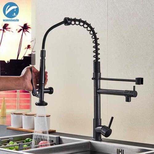 Black Spring Pull Down Kitchen Faucet Handheld Shower Kitchen Mixer Crane 360 Rotation Kitchen Faucets Deck Mounted Mixer Tap