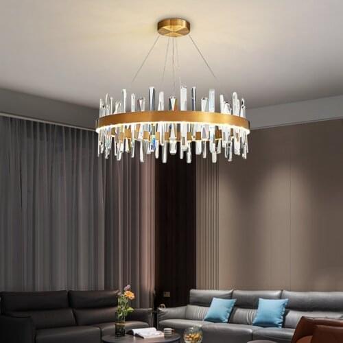 YOOGEE Modern Crystal Chandelier for Living Room Bedroom Luxury Gold LED Wire Hanging Lighting Fixtures Round Ring Lamps