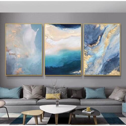 Modern Light Luxury Blue Abstract Living Room Decoration Painting Nordic Restaurant Atmospheric Entrance Mural