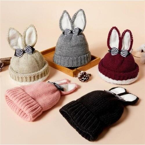 Warm Winter Kids Hat Baby Rabbit Ears Hat Beanie Caps Bows Warm Thicken Children Toddler Bunny Hat Casquette Infant