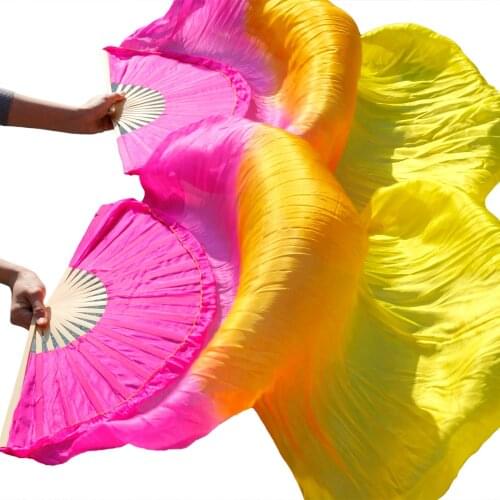 2018 Hot selling women silk belly dance fan veils and silk veils on sale 180*90 cm Rose+orange+yellow