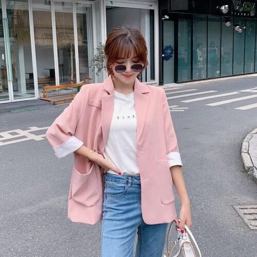Real shot spot 2021 spring Korean womens solid long sleeve one button thin suit slim fit coat