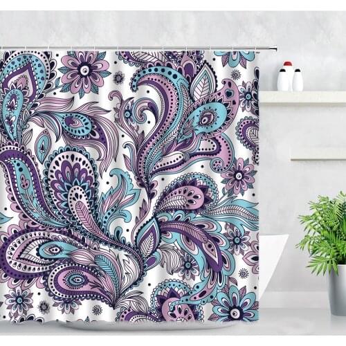 Ethnic Style Floral Shower Curtains Paisley Backdrop Pattern Decor Waterproof Fabric Bathroom Curtain Set Bath Screen With Hooks