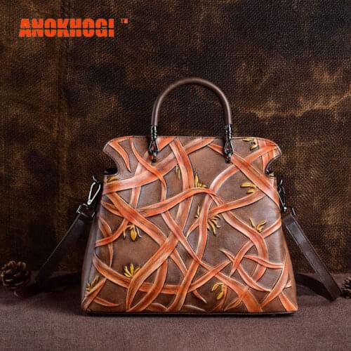 ANOKHOGI Colorful Genuine Leather Hot Sale Female Bag Vintage Embossed Large-Capacity Handbag ZX164
