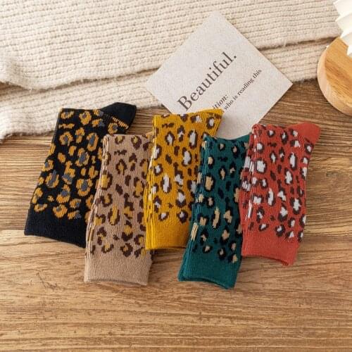 Women Socks 2021 New Fashion 1 Pair Cotton Casual Leopard Socks Middle Tube Funny Comfortable For Girl Novelty High Quality Sock