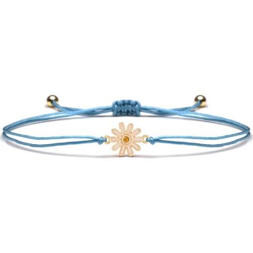 AAA Cubic Zirconia Crystal Daisy Charm Bracelet Women 2021 New Fashion Enamel CZ Copper Marguerite Flower Red String Jewelry Her