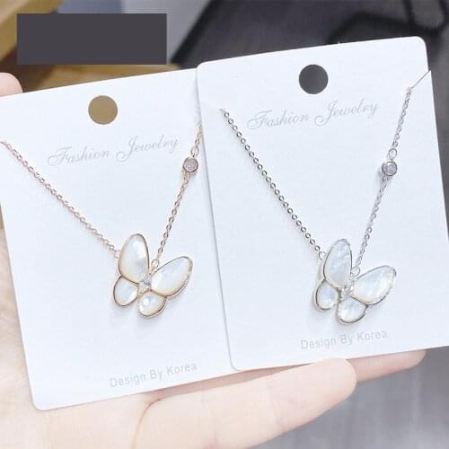 2021 New Designer Necklace For Women Butterfly Pendant Mouth Of Pearl Choker Korean Fashion Charm Jewelry Wholesale High Quality