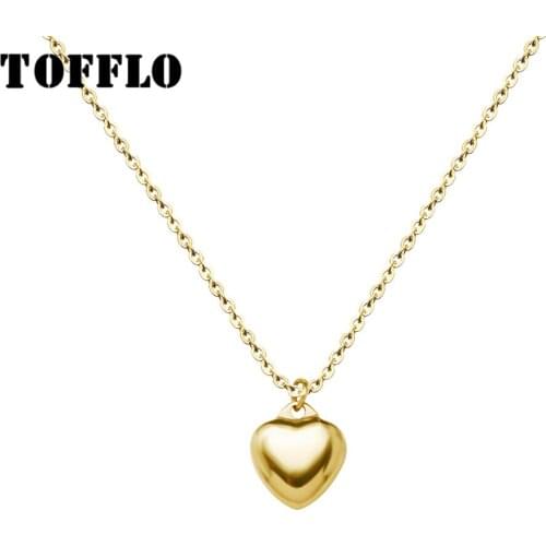 TOFFLO Mini Peach Heart Stainless Steel Cavicle Necklace For Women DIY Engravable Characteristic Customization BSP242