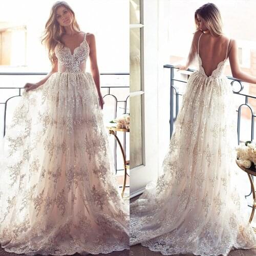 2020 Spaghetti Straps Beach Wedding Dresses Lace Appliqued Soft Tulle bohemian Bridal Gowns Sleeveless Open Back robe de mariee