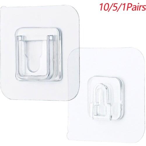 10/5/1Pairs Double-Sided Adhesive Wall Hooks Plug Socket Holder Suction Cup Sucker Transparent Wall Hanger for Kitchen Bathroom