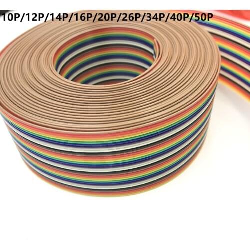1Meter 10P/12P/14P/16P/20P/26P/34P/40P/50P 1.27mm PITCH Color Flat Ribbon Cable Rainbow DuPont Wire for FC Dupont Connector