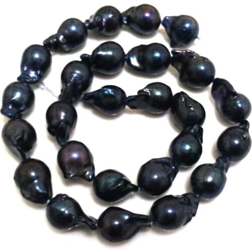 16 inches 11x15mm Black Natural Fireball Baroque Pearl Loose Strand