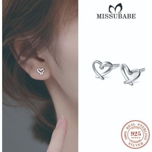 2021 New Trendy Fashion Real 925 Sterling Silver Korean Romantic Cute Mini Hollow Love Heart Stud Earrings For Women Teen Girls