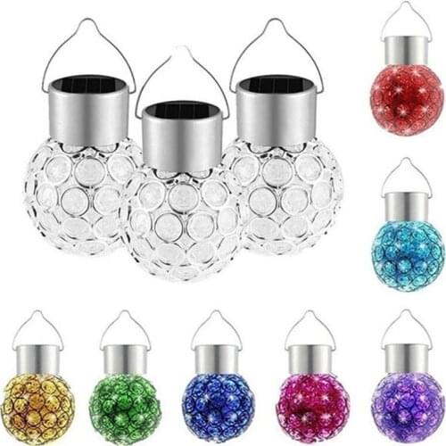 3 Pcs LED Solar Power Glass Ball Crystal Hanging Color Changing Light Decoration Light for Outdoor Garden Courtyard, Weatherproo