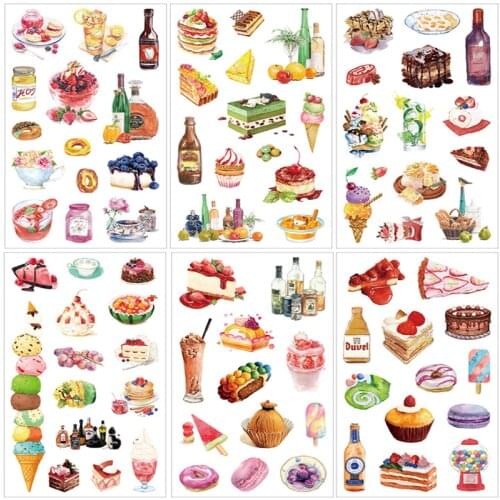 6 Pcs/pack Gourmet Stickers Cartoon Decorative Stationery Stickers DIY Scrapbook Stamp Album Stick Label Office School Supplies