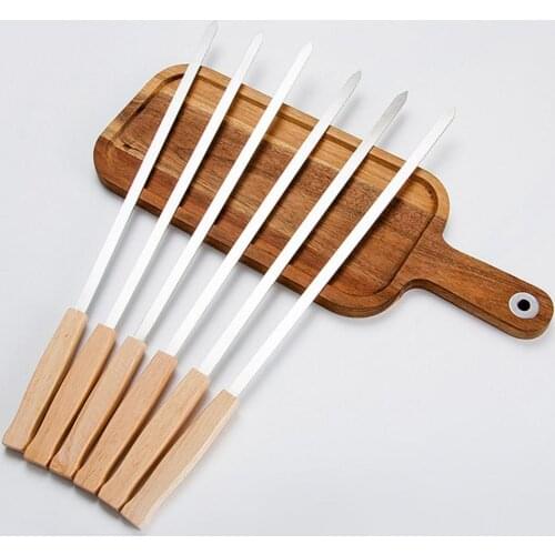8Pcs Durable Kabob Skewer with Wood Handle Reusable Portable Rust-Proof 17 inch Long Barbecue Stick for Picnic Kabob Holder