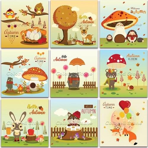 New Diamond painting Cartoon Animals Fox Deer Hedgehog Rabbit Dog 5D DIY Full Square Drill embroidery Round mosaic Drawing 1155