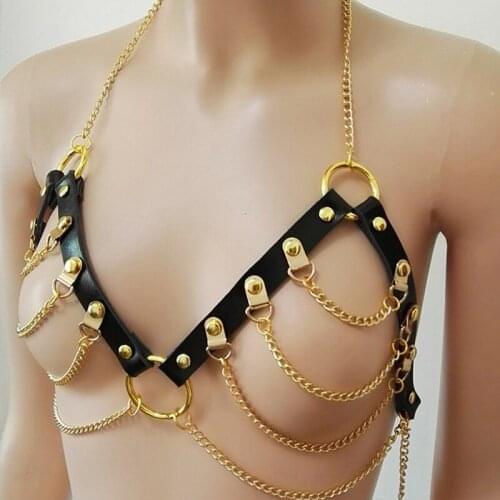Erotic Leather Bra Sex Lingerie for Woman Adult Game Fetish Chest Bondage Metal Chain Nipple Belt Sexy Underwear BDSM Sex Toys