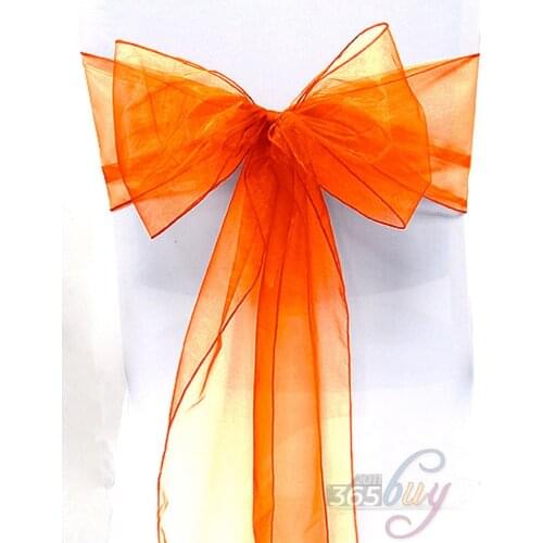[ Fly Eagle ] 10PCS Organza Chair Sashes Bow Wedding Party Cover Banquet cover sashes #17 Orange
