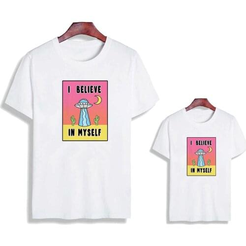 Simplicity Mother and Daughter New Korean T-shirt Family Look I BELIEVE IN MY SELF Letter Print Beautiful Kids Clothes T shirt