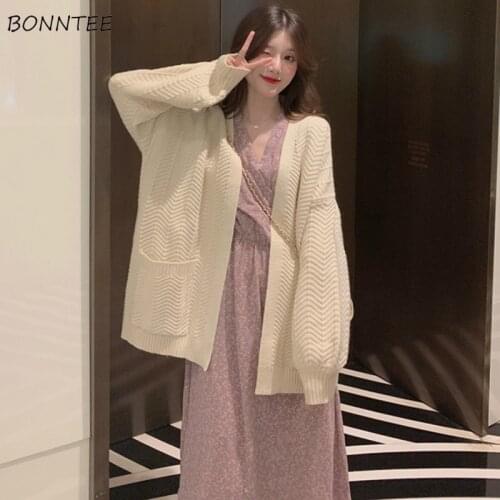 Cardigan Womens Pocket Solid Simple Oversize Sweater Warm Soft All-match Knit Loose Elegant Female Autumn Korean Style fashion