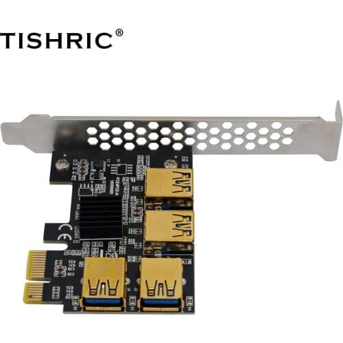 TISHRIC Adapter Card Gilded Pcie Hub Usb 3.0 Pci Adapter 1 To 4 Usb Power Cord Port Multiplier Card Apply To Mining Rig Hub