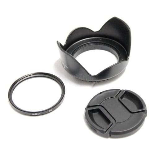 3in1 1set Digital Camera 55mm Lens Cap + 55mm Lens Hood+ 55mm UV Filter For SONY a33 HX300 HX400 H400 A57 A65 18-55 18-70 55-20