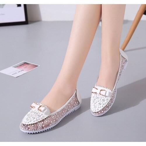 Sweet Mother Shoes 2021 Summer Fashion Student Womans Flats Breathable Non-slip Ladies Casual Shoes Butterfly-knot Leisure Shoe