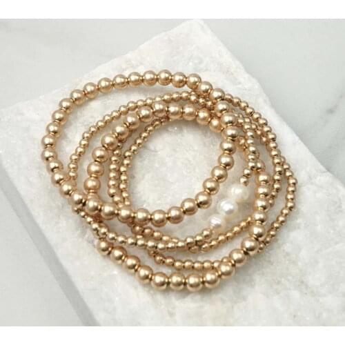 5 Pieces one Set Natural Imitation Pearl String Bracelet Bangles Yoga Charm Bracelets Plastic Beads Elastic Bracelet Wholesale