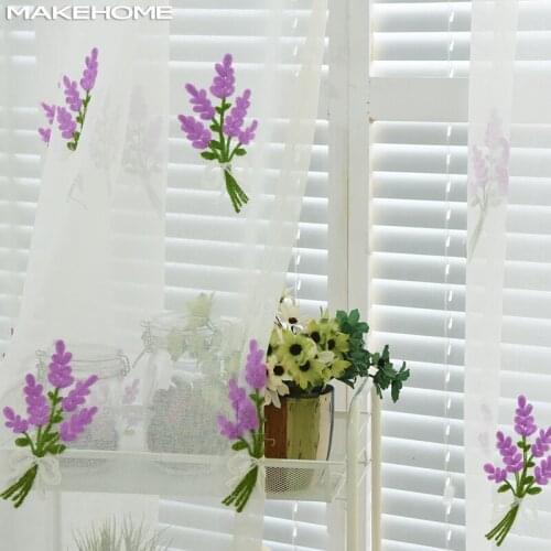 Lavender Embroidered Window Curtains for Kids Room Living Room Modern Curtains White Voile Tulle Curtains Drapes Decor